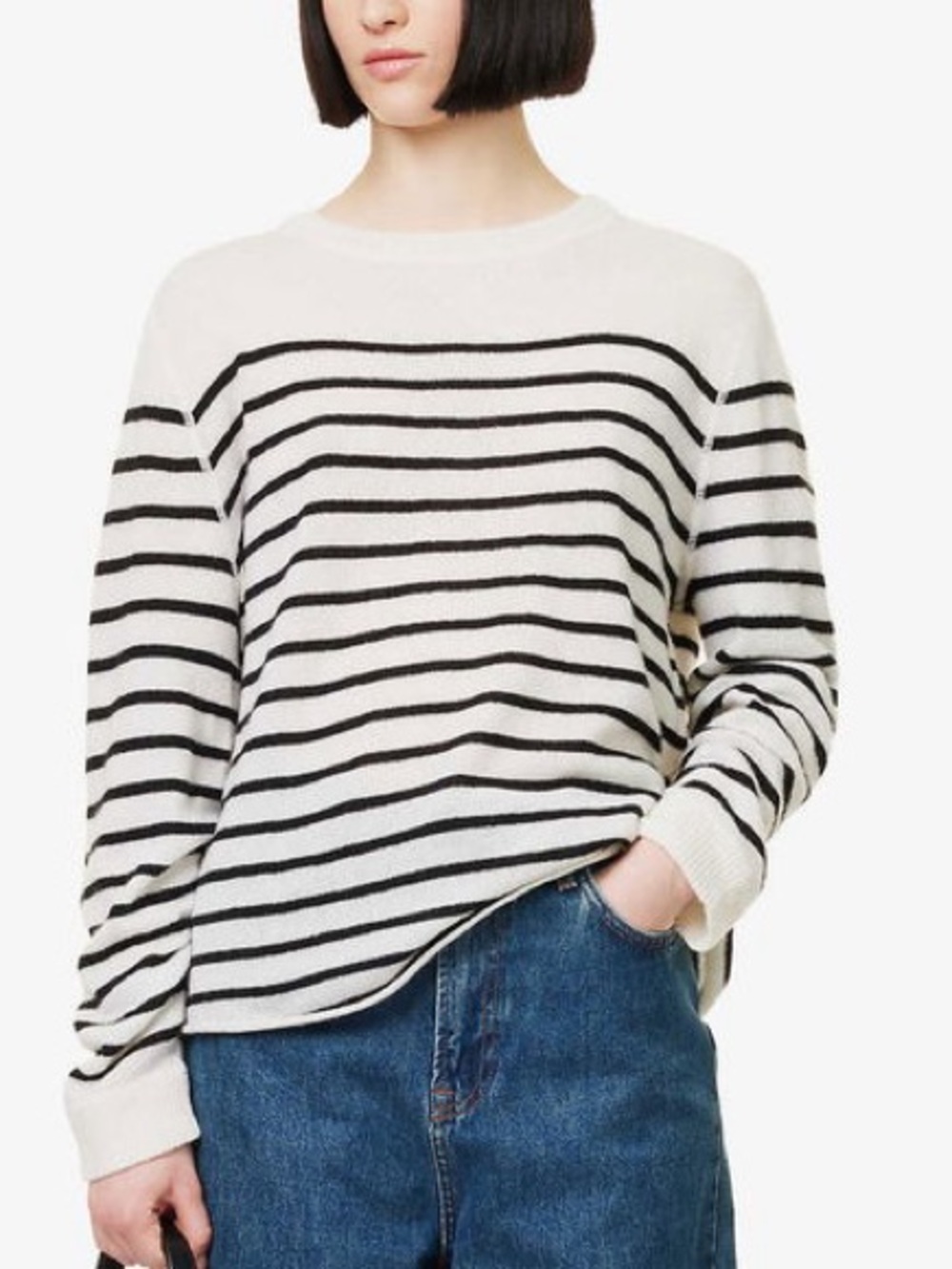 Reformation Sz XS Boyfriend 100% Cashmere Stripe Nautical Relaxed Sweater